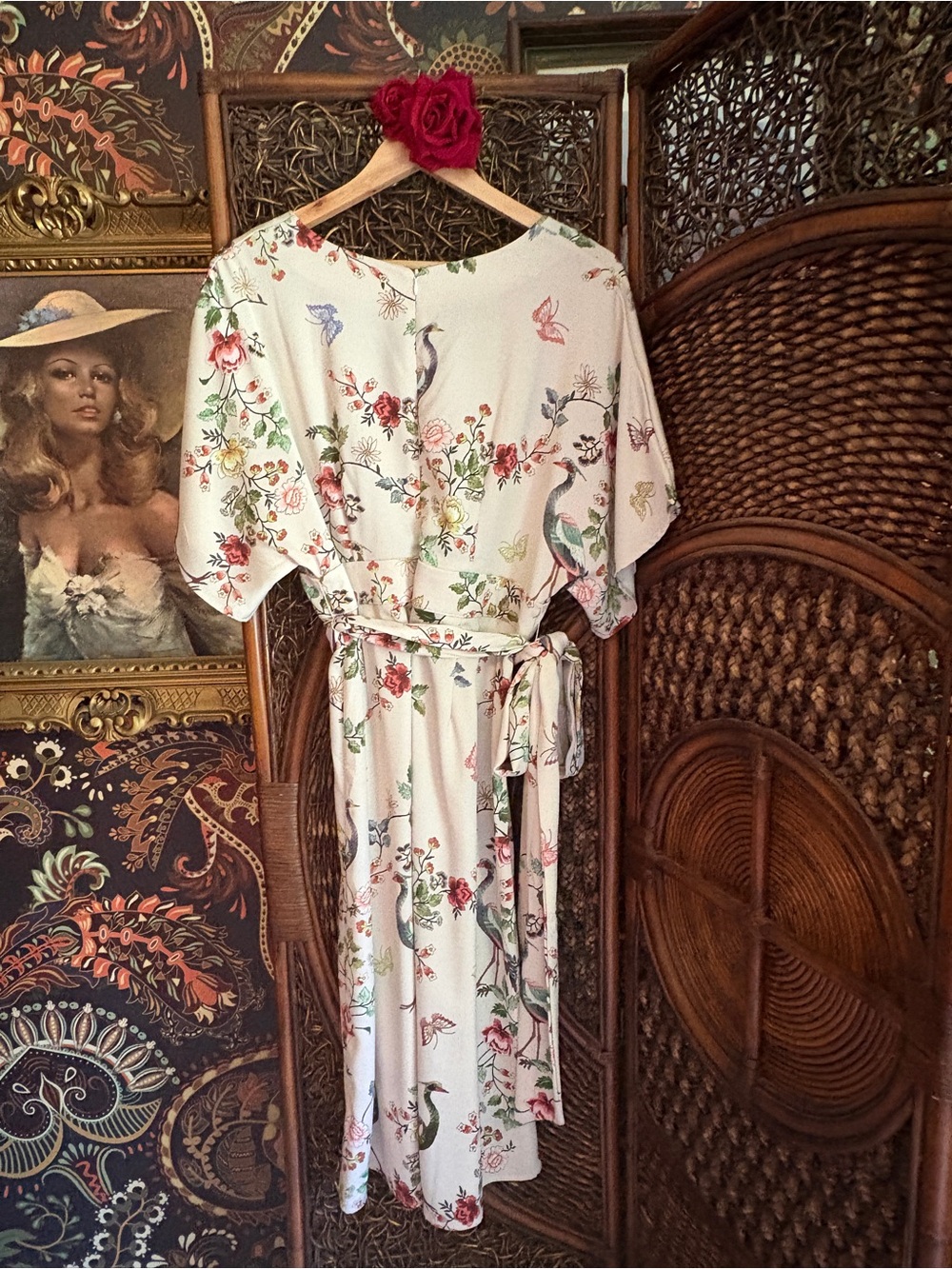 Anthropologie dRA Avian Kimono Midi Dress Size 14 Floral Bird Butterfly Belted - Picture 8 of 8